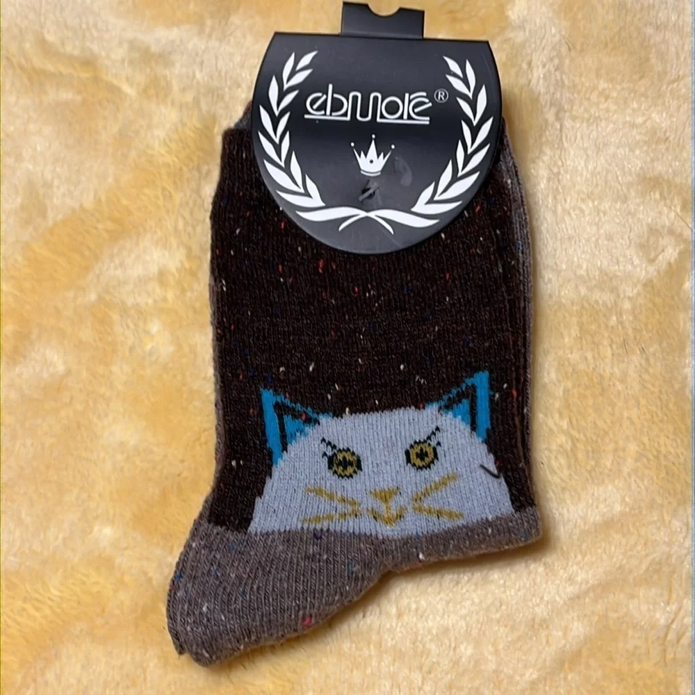 New 3 pack Crew Animal Wool Winter Socks Cats size 6-10